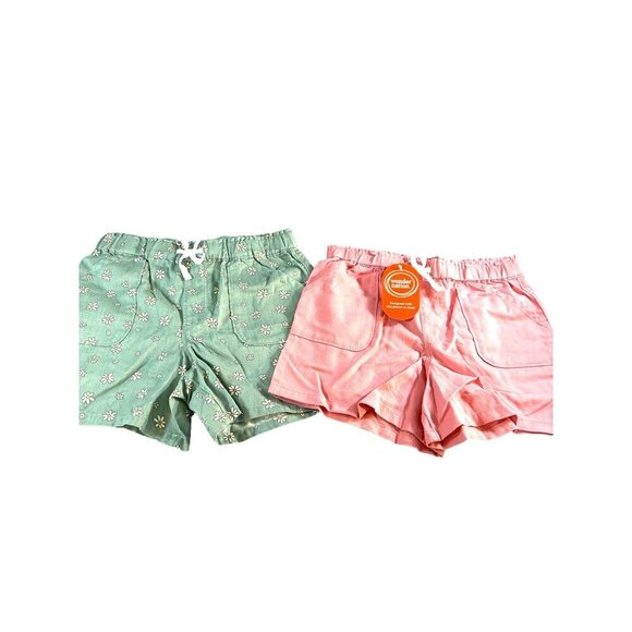 Wonder Nation Girls Shorts Pack of 2 Orange Solid/Green Yellow Floral Size M 7-8 - Picture 1 of 9
